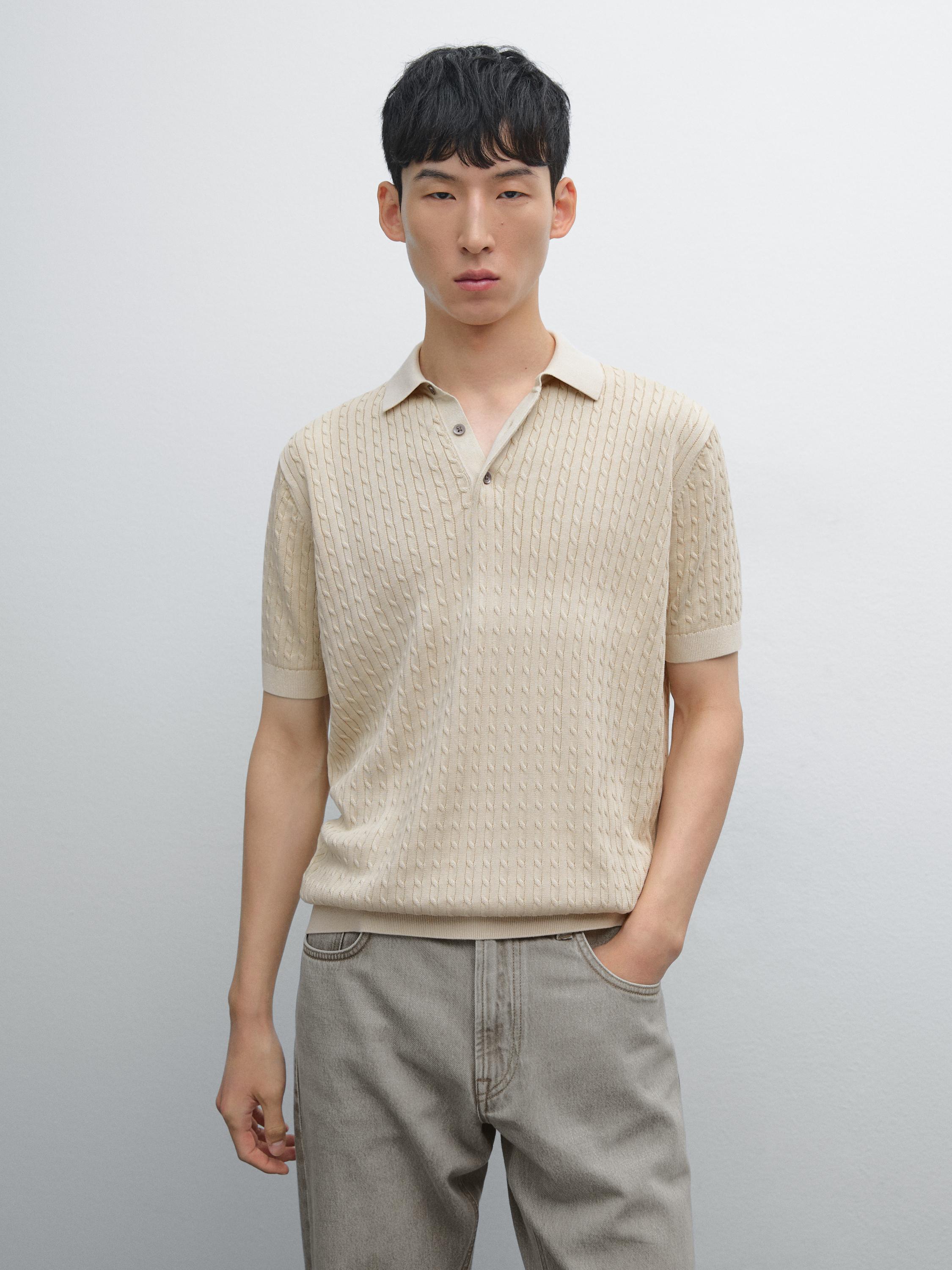 100% cotton cable-knit polo sweater